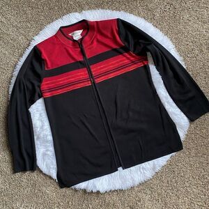 Exclusively Misook Petite Open Front Sweater Jacket Slinky Women Small Black Red